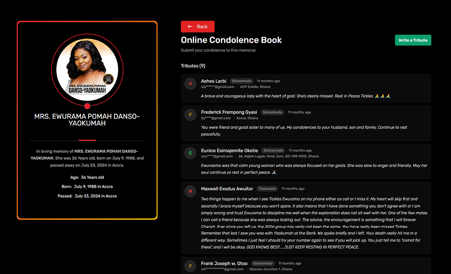 Online condolence book
