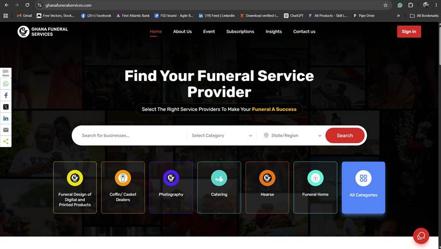 GhanaFuneralServices homepage where you create your account